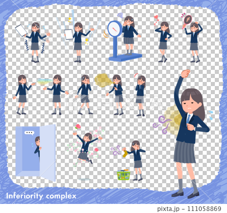 劣等感に関する紺ブレザー女子学生のセット 111058869