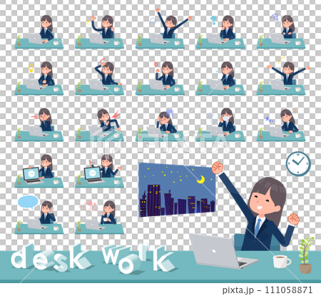 Set of navy blue blazer female student on desk work Set of navy blue blazer female student on desk work 111058871