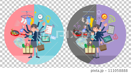 オフィスとプライベートでマルチタスクをこなす紺ブレザー女子学生のセット オフィスとプライベートでマルチタスクをこなす紺ブレザー女子学生のセット 111058888