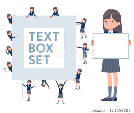 メッセージボードを持つ紺ブレザー女子学生のセット 111058889