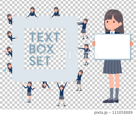 メッセージボードを持つ紺ブレザー女子学生のセット 111058889