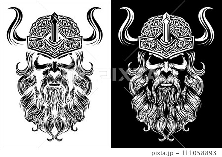 Viking Warrior Man Strong Mascot Face in Helmet 111058893