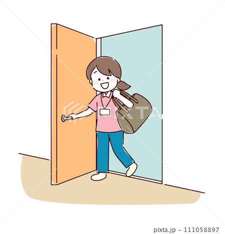 元気に部屋へ入る訪問看護師 111058897