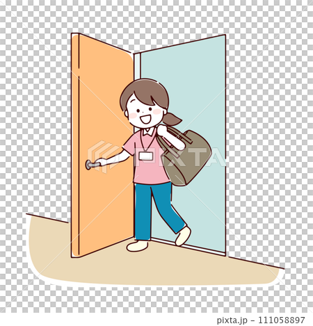 元気に部屋へ入る訪問看護師 111058897