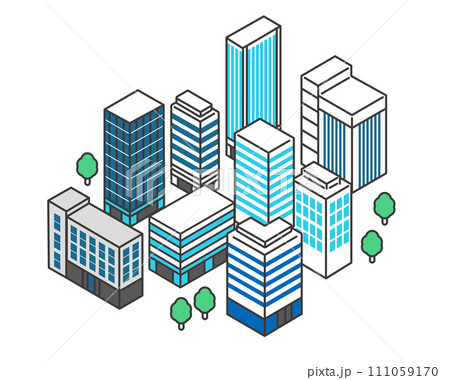 シンプルで使いやすいアイソメのビル街のベクターイラスト素材／ビル／アイソメトリック 111059170