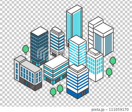 シンプルで使いやすいアイソメのビル街のベクターイラスト素材／ビル／アイソメトリック 111059170