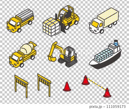 Isometric vector illustration material of working vehicles such as heavy machinery and cargo ships Isometric vector illustration material of working vehicles such as heavy machinery and cargo ships 111059173