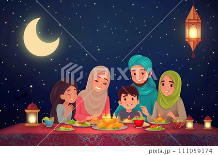 AI-generated content. Ramadan concept - family enjoying dinner together 111059174