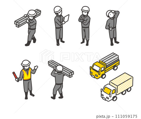 建設現場で働く作業員のアイソメベクターイラスト素材 建設現場で働く作業員のアイソメベクターイラスト素材 111059175