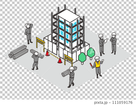 Isometric vector illustration material of a cityscape with a construction site 111059176