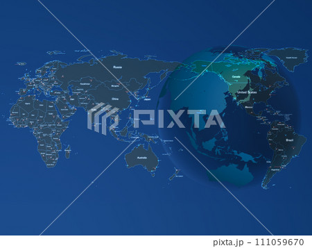 世界地図　地球 BG　背景　イメージ　都市名　国名 111059670