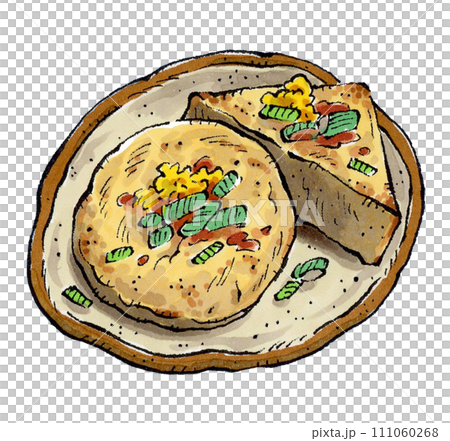 烤洋蔥和炸豆腐的手繪插畫 111060268