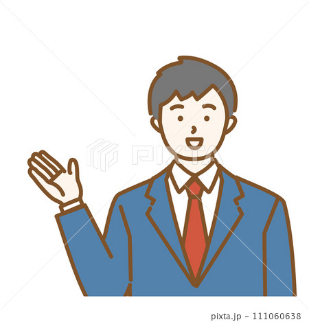 案内ポーズの男子学生のイラスト 111060638