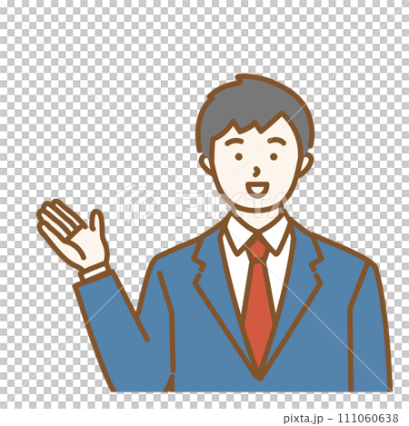 案内ポーズの男子学生のイラスト 111060638
