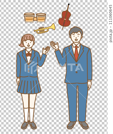 吹奏楽部の案内をする 男子学生 女子学生 吹奏楽部の案内をする 男子学生 女子学生 111060645