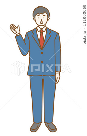 案内ポーズの男子学生の全身イラスト 111060669