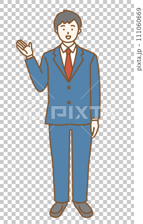 案内ポーズの男子学生の全身イラスト 111060669