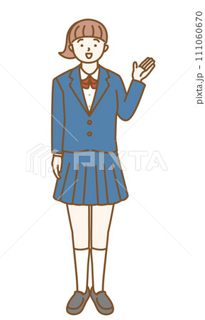 案内ポーズの女子学生の全身イラスト 案内ポーズの女子学生の全身イラスト 111060670