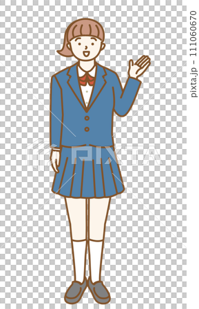 案内ポーズの女子学生の全身イラスト 案内ポーズの女子学生の全身イラスト 111060670