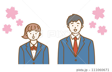 桜背景の男子学生と女子学生のイラスト 春 桜背景の男子学生と女子学生のイラスト 春 111060671