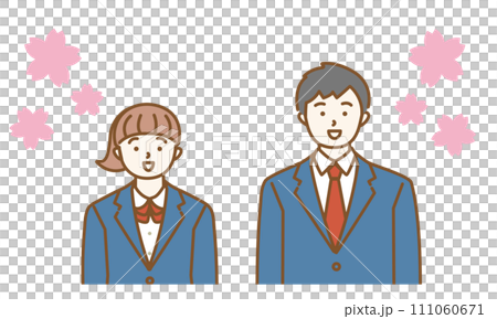 桜背景の男子学生と女子学生のイラスト 春 桜背景の男子学生と女子学生のイラスト 春 111060671