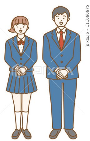 手を前に組んだ男子高生と女子学生 手を前に組んだ男子高生と女子学生 111060675