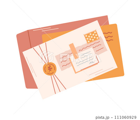 Stack of mail. Craft paper envelopes. Delivery, message, communication concept. Isolated vector illustration. 111060929