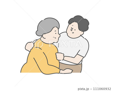高齢女性に寄り添う女性介護士 111060932