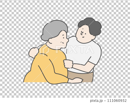 高齢女性に寄り添う女性介護士 111060932