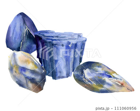 Hand drawn watercolor illustration precious semiprecious jewel gem crystal chakra birth stone. Sapphire aventurine larimar. Composition isolated white background. Design print, shop jewelry, fashion Hand drawn watercolor illustration precious semiprecious jewel gem crystal chakra birth stone. Sapphire aventurine larimar. Composition isolated white background. Design print, shop jewelry, fashion 111060956