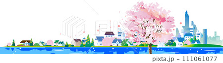 桜咲く川辺の風景 桜咲く川辺の風景 111061077