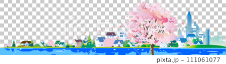 桜咲く川辺の風景 桜咲く川辺の風景 111061077