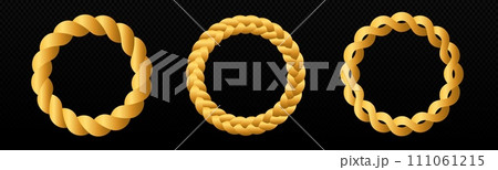 Braid circle golden 3d frame. Round braided ring. Twisted rope 111061215