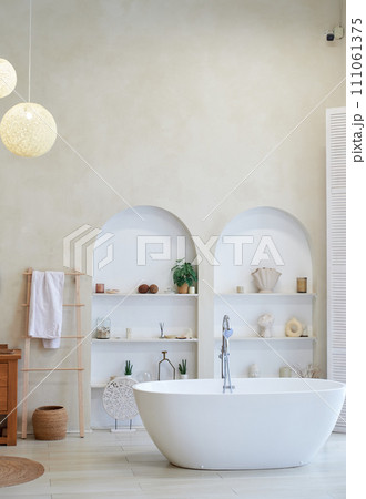 Large thatched ceiling lamp. Loft style. High ceilings with rails. Minimalism 111061375