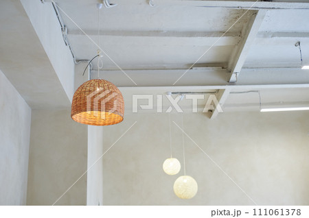 Large thatched ceiling lamp. Loft style. High ceilings with rails. Minimalism Large thatched ceiling lamp. Loft style. High ceilings with rails. Minimalism 111061378
