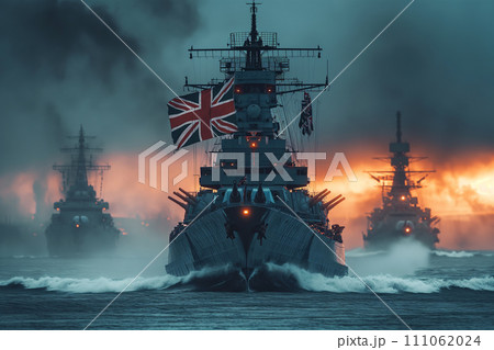 Warships with the UK flag at sea. Warships with the UK flag at sea. 111062024