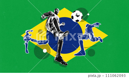 Dynamics. Young man, soccer player representing team of Brazil on international match Dynamics. Young man, soccer player representing team of Brazil on international match 111062093