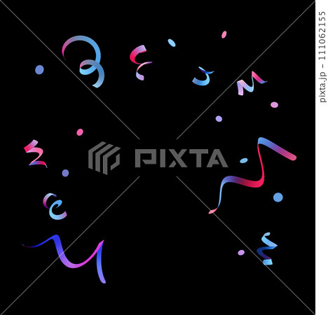 Vibrant, multicolored confetti on black background, ideal for festive designs, celebration themes, or dynamic backdrops in various creative projects. Colorful particles, close up view. Cut out. 3D. 111062155