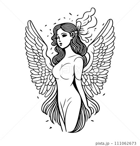woman angel illustration sketch hand draw black 111062673
