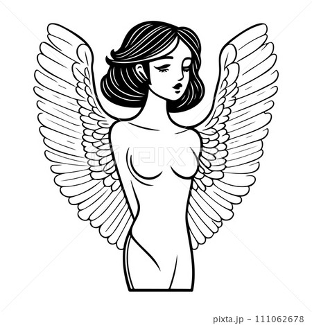 woman angel illustration sketch hand draw black 111062678
