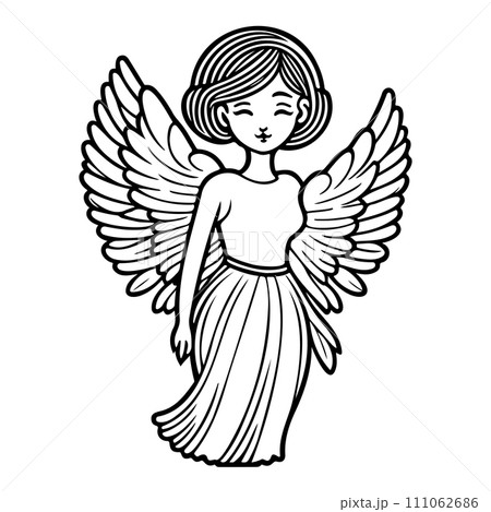 woman angel illustration sketch hand draw black 111062686