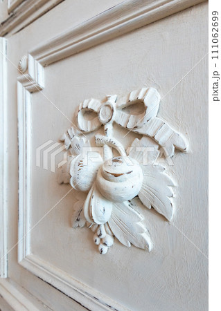 Vintage decoration, antique white furniture, close-up Vintage decoration, antique white furniture, close-up 111062699