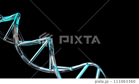 DNA double helix. On black floor background. Space on the side for text entry. Medical scientific concept. 111063360