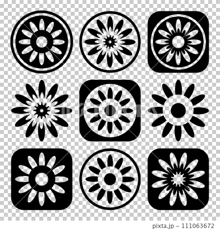 Set of Black and White Flower Icons. Elements for Design. Vector Art. 111063672