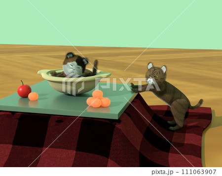 土鍋に入った猫たちとこたつ 土鍋に入った猫たちとこたつ 111063907