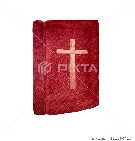 Watercolor hand drawn red book illustration isolated on white 111064419