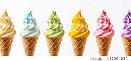 Flying Ice Cream Cones with Colorful Splashes 111064652