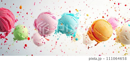Airborne Ice Cream Scoops in Vivid Colors 111064658