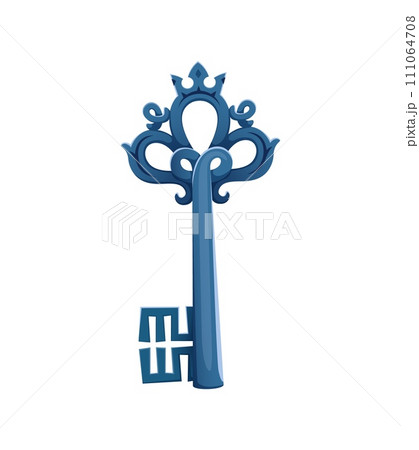 Cartoon ancient key. Isolated vector weathered and mysterious silver key bears the marks of time and history, its intricate design whispers tales of forgotten secrets and unlock the doors to the past Cartoon ancient key. Isolated vector weathered and mysterious silver key bears the marks of time and history, its intricate design whispers tales of forgotten secrets and unlock the doors to the past 111064708