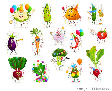Cartoon funny vegetable characters on birthday...のイラスト素材 [111064855 ...